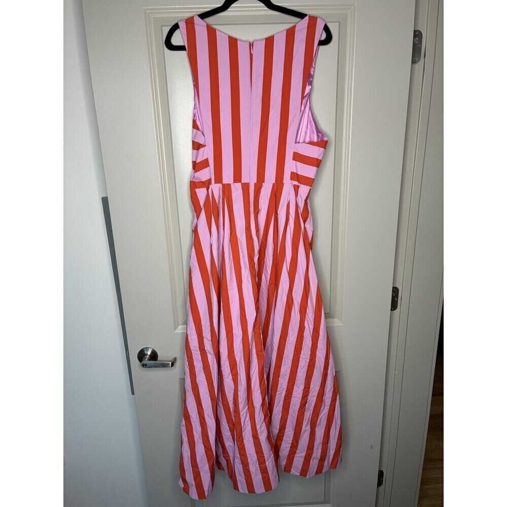 BHLDN NWT Madeline Sleeveless V-Neck Cutout Taffeta Midi Dress Pink Stripe XL - Picture 9 of 9
